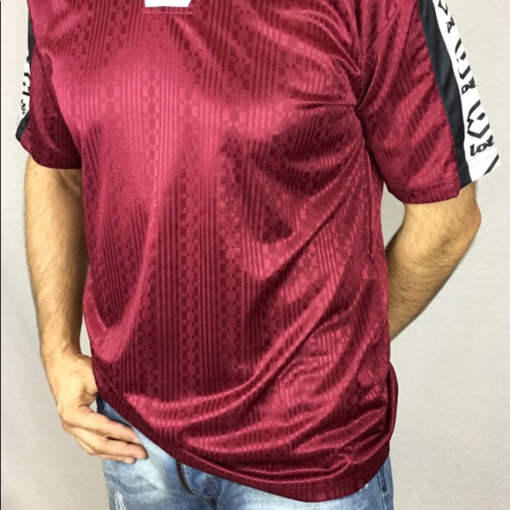 Rare Lotto Brand v- neck short sleeves maroon porto colour with white collar